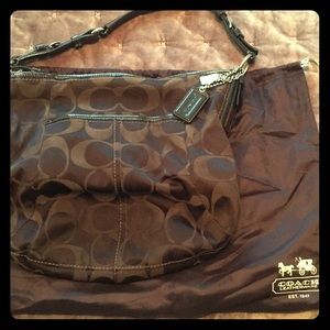 leather/fabric brown Coach bag
